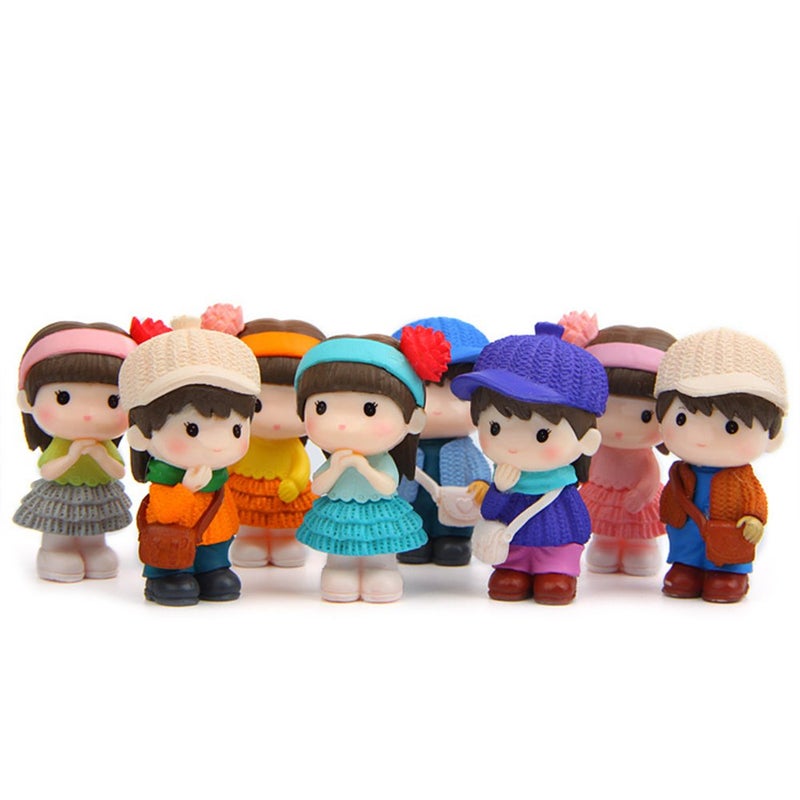 QTFHR Boy and Girl Statue Kawaii Boy and Girl Doll Set Toy, Garden Cake Decoration Top Hat, Birthday Gift, (1 Set/8 Pieces) - Image 2